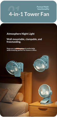 HOMEFISH Portable Rechargeable Clip Fan 720° Rotatable Hanging Fan with Night Light Air Cooler for Outdoor Camping Ventilador