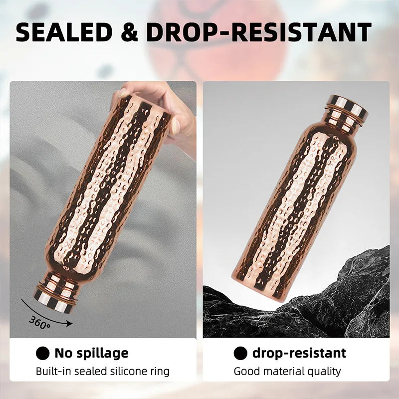 New 800ML Electroplated Copper Water Bottle One-Click Open Lid Stainless Steel Hammer Pattern Cup Sports Water Bottle