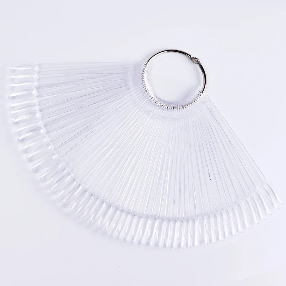 50pcs False Nail Display Tips Clear Nature Color Chart Oval Fan Style UV Gel Polish Swatch Shows Palette Practice Manicure Tools