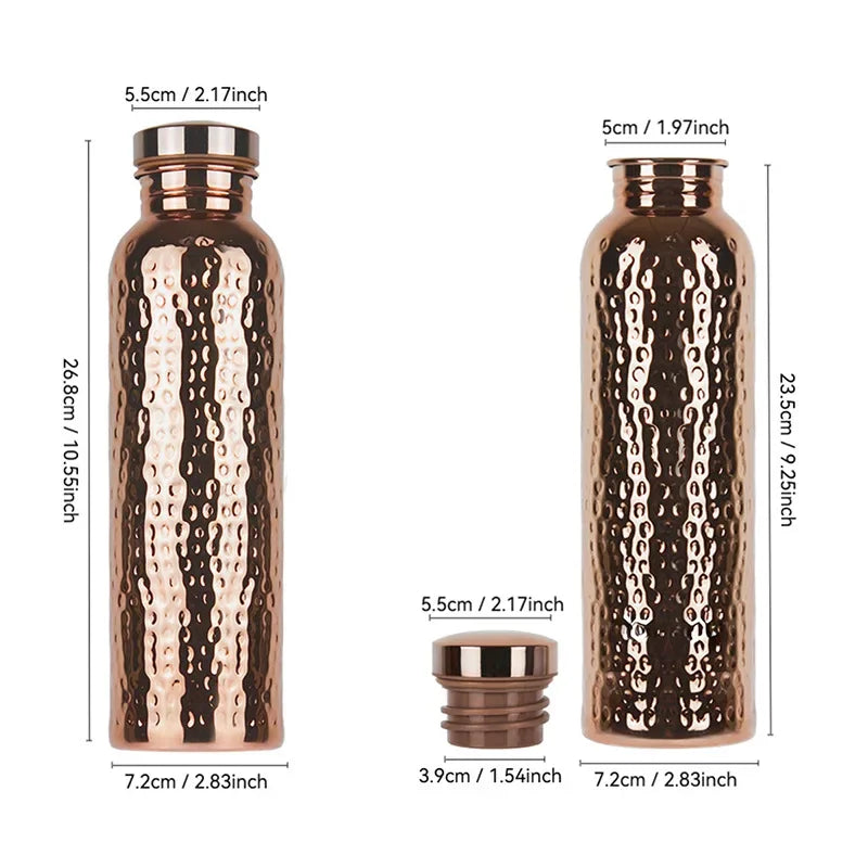 New 800ML Electroplated Copper Water Bottle One-Click Open Lid Stainless Steel Hammer Pattern Cup Sports Water Bottle