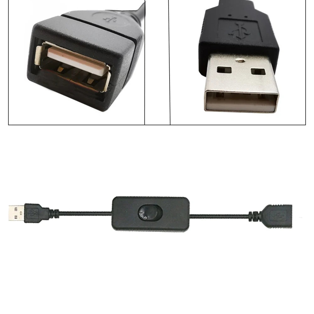 2 Pcs USB Cable With Switch ON/OFF Cable Extension Toggle for USB Lamp USB Fan LED Power Supply Line Durable Adapter USB Headset