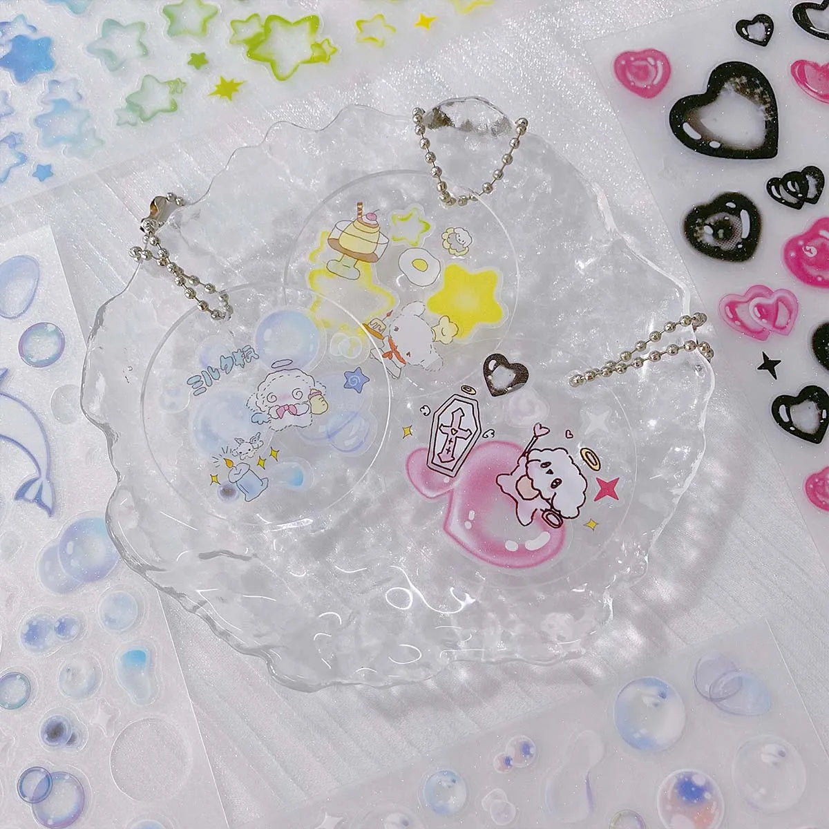 Stars Decal Stickers Scrapbooking Stationery Hearts Stickers PET Bubble Deco Sticker DIY Journal Planner