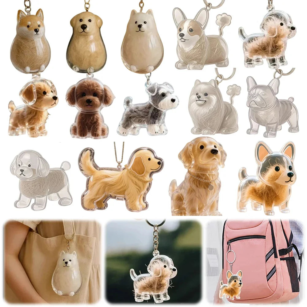 Creative Dog Hair Storage Keychain Transparent Dog\Cat Shape Memorial Pendant Handmade DIY Pet Souvenirs for Pet Lovers Gift