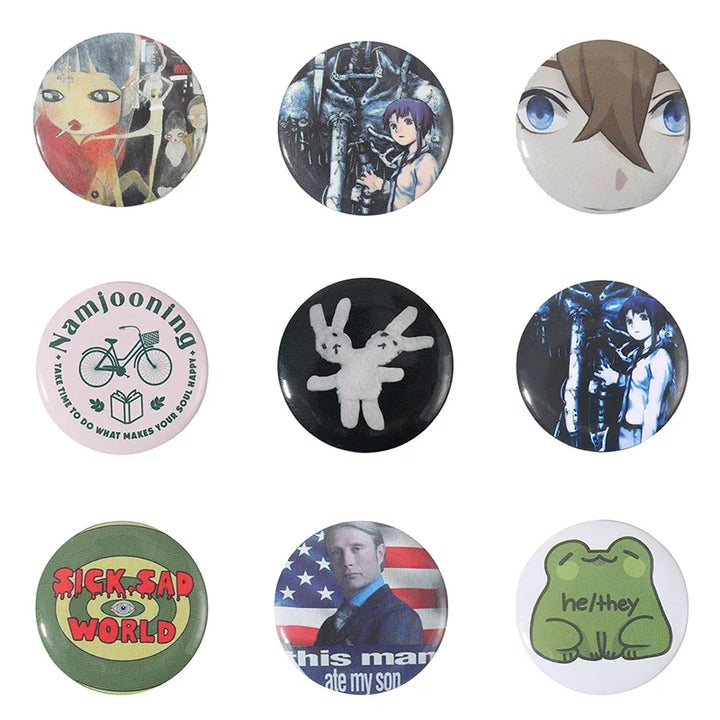 32-75MM Tinplate Pin Button Cartoon Anime Characters Round Icon Collection Brooch Badges Backpack Jewelry Fan Friends Gift