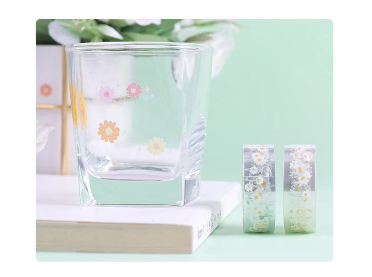 5 Rolls Transparent Decorative Tape PET Waterproof Self-Adhesive Flower Daisy Pattern Decorative Masking Sticker Clear Tape