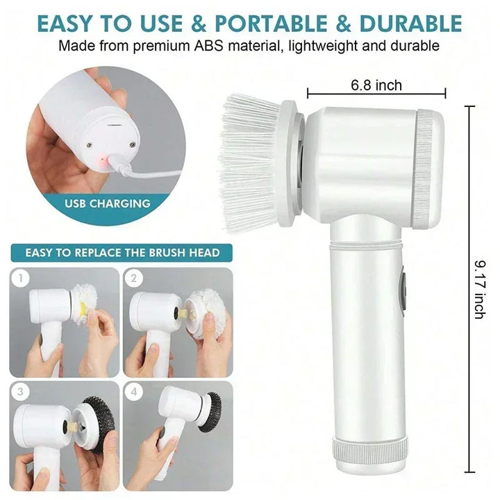 2025 Cordless Electric Spin Scrubber with 5 Brushes,IPX7 Waterproof Rechargeable Bathroom Cleaner for Tile/Shower/Grout Cleaning