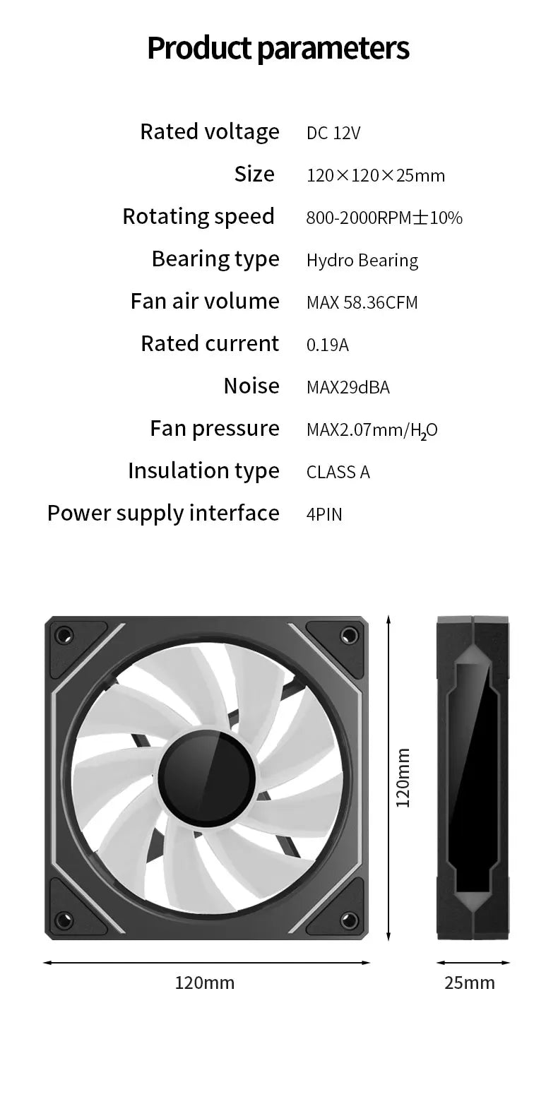 TEUCER LJ-4Pro Computer Case Fan ARGB Mirror Cycle 120mm 4Pin PWM PC Quiet Cooling Fan Low Noise Chassis Fan