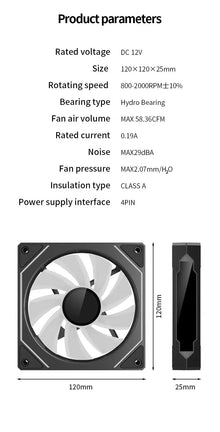 TEUCER LJ-4Pro Computer Case Fan ARGB Mirror Cycle 120mm 4Pin PWM PC Quiet Cooling Fan Low Noise Chassis Fan