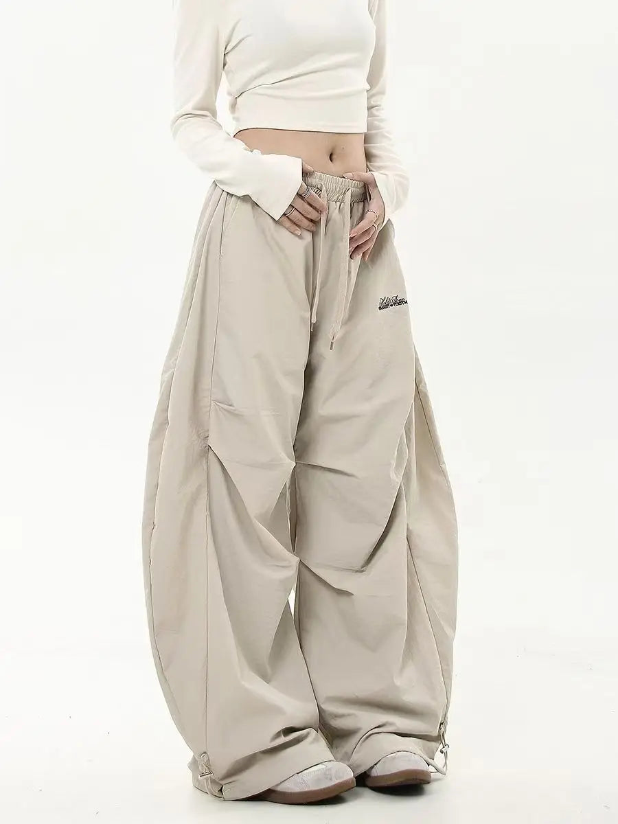 Casual Chic Sweatpant Retro Matching Oversize Women's Wide Leg Pant Low Waist Drawstring Lady Cargo Pants Y2K Hip Hop Streetwear