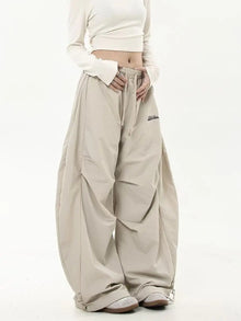 Casual Chic Sweatpant Retro Matching Oversize Women's Wide Leg Pant Low Waist Drawstring Lady Cargo Pants Y2K Hip Hop Streetwear