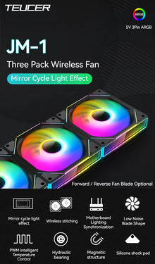 TEUCER JM-1 Computer Case Fan ARGB Mirror Cycle Light Effect 120mm 4Pin PWM PC Cooling Fan Low Noise Water Cooling Ventilador