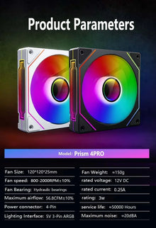 LDPCSJ PRISM 4 RS 12cm ARGB 4 Pin Computer Case Fan Quiet Cooling 12V Large Air Volume 1200RPM for Desktop Gaming PC Build