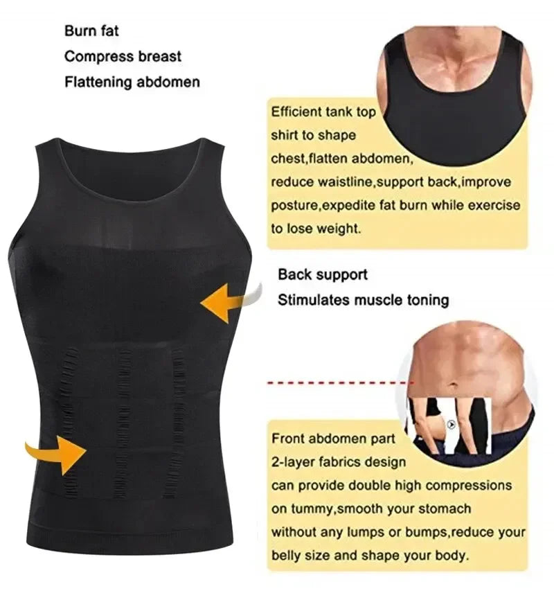 INSELLE Men Body Shaper Slimming Compression Vest Undershirt Seamless Waist Trainer Tank Top Belly Control Weight Loss Shapewear