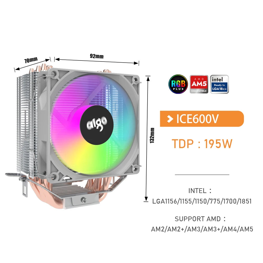 Aigo ICE CPU Cooler 2 4 6 Heat Pipes PC Radiator PWM 3PIN 90mm CPU Cooling Silent Rgb Fan For Intel 1700 1150 1156 1366 1155 AMD