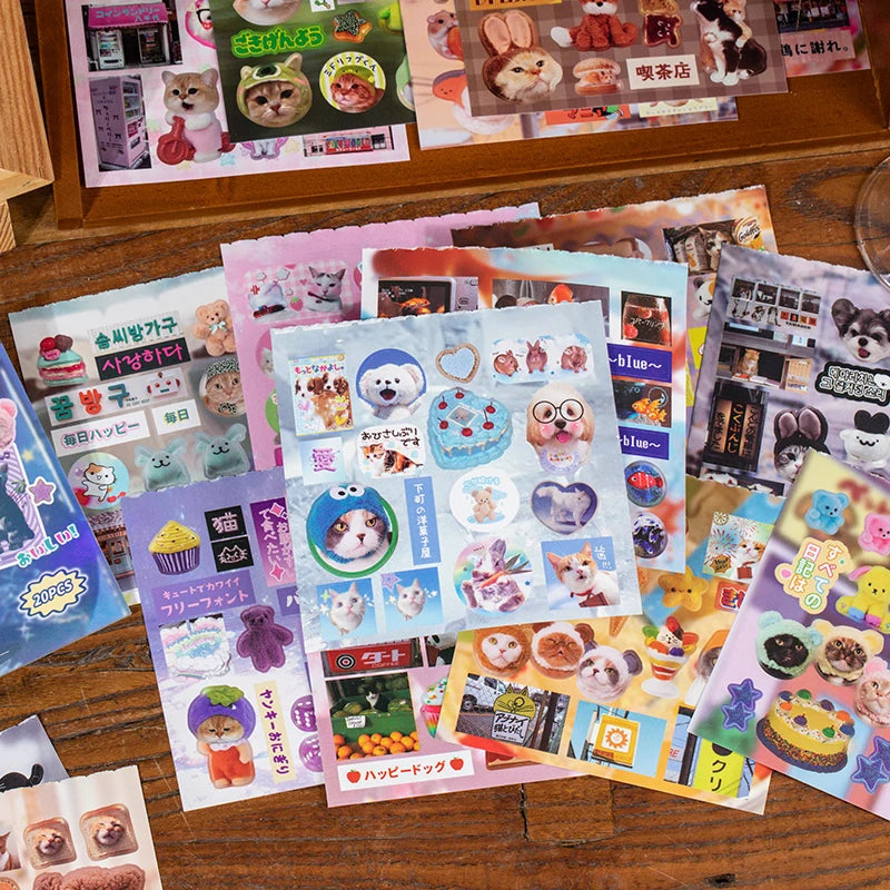20 Sheets PET Die cut Stickers book Retro Cartoon Decorative handmade Scrapbooking Material Diary Japanese Stationery Supplies