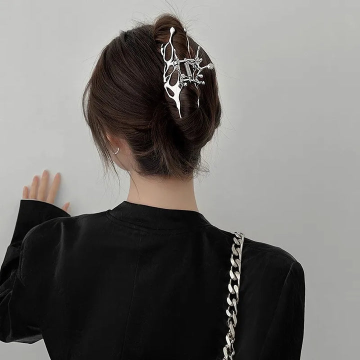 Geometric Claw Clips Women Large Metal Silver Color Korean Fashion Shark Hair Clips Girls Grab Clamps Hair Accessories