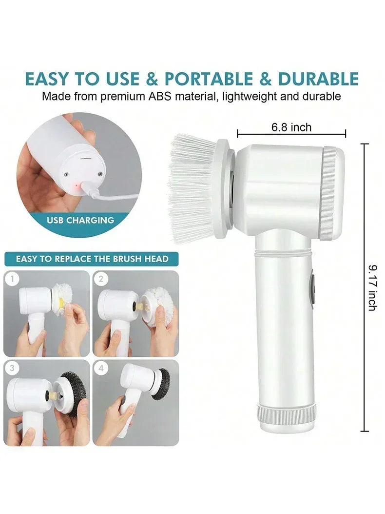2025 Cordless Electric Spin Scrubber with 5 Brushes,IPX7 Waterproof Rechargeable Bathroom Cleaner for Tile/Shower/Grout Cleaning