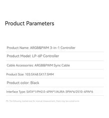 TEUCER LP-6P ARGB Remote Control 6 Way Splitter 4Pin PWM Cooling Fan Hub for Computer PC Case Chassis Radiator SATA Power Supply