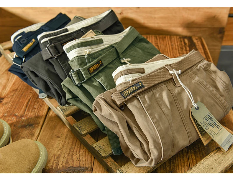 Yu Wenle Amekaji Trendy Versatile Workwear Pants Men American Retro Trousers Fashion Cargo Pants Man Straight Casual Baggy Pants