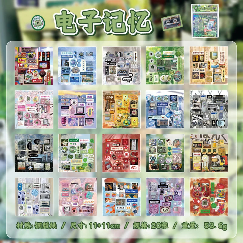 20 Sheets PET Die cut Stickers book Retro Cartoon Decorative handmade Scrapbooking Material Diary Japanese Stationery Supplies