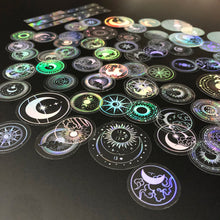 70 pcs PET Adhesive Stickers Waterproof Transparent Laser Silver Stickers Label: SUN MOON Stars etc