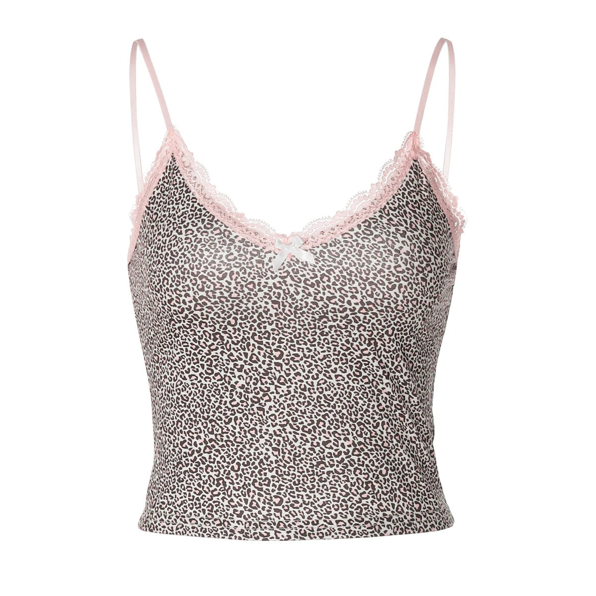 Hugcitar 2025 Leopard Print Slips Bows Patchwork Lace Sexy Slim Crop Camis Top Summer Fashion Women Y2K Outfits Festival Party