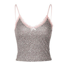 Hugcitar 2025 Leopard Print Slips Bows Patchwork Lace Sexy Slim Crop Camis Top Summer Fashion Women Y2K Outfits Festival Party