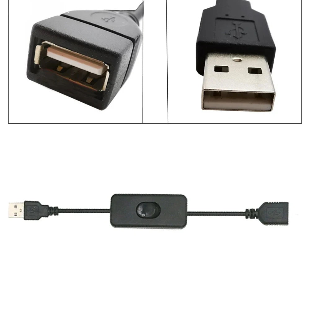 2 Pcs USB Cable With Switch ON/OFF Cable Extension Toggle for USB Lamp USB Fan LED Power Supply Line Durable Adapter USB Headset