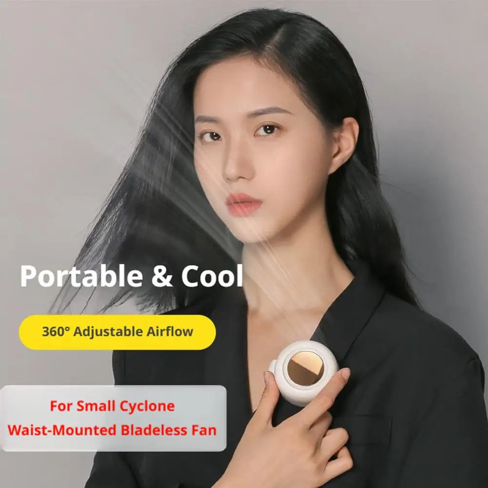 Portable Mini Bladeless Fan 3 Speed Adjustable Clip On Waist Shirt Silent Electric Fan Outdoor Travel Cooling Fan