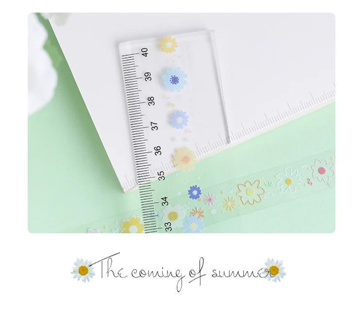 5 Rolls Transparent Decorative Tape PET Waterproof Self-Adhesive Flower Daisy Pattern Decorative Masking Sticker Clear Tape