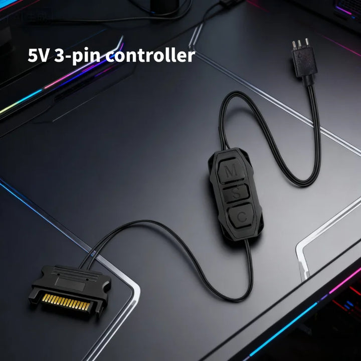 5V 3PIN ARGB Controller ARGB 5V 3PIN To SATA Interface Extension Cable RGB Sync Controller Cable for PC Fan Light Strip