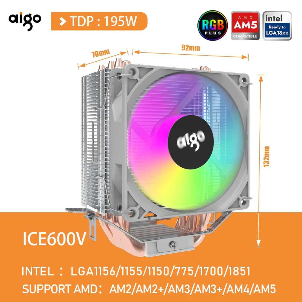 Aigo ICE CPU Cooler 2 4 6 Heat Pipes PC Radiator PWM 3PIN 90mm CPU Cooling Silent Rgb Fan For Intel 1700 1150 1156 1366 1155 AMD