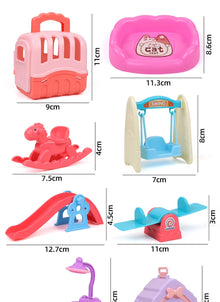 QWZ Pretend Play Toy Fashion Mini Pets Cat Dog House Kennel Bathtub For Children Play House Toy Accessories Kids Best Gift