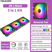 TEUCER JM-1 Computer Case Fan ARGB Mirror Cycle Light Effect 120mm 4Pin PWM PC Cooling Fan Low Noise Water Cooling Ventilador