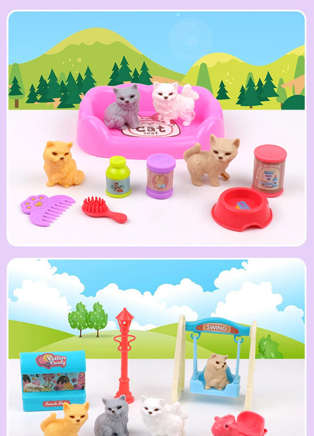 QWZ Pretend Play Toy Fashion Mini Pets Cat Dog House Kennel Bathtub For Children Play House Toy Accessories Kids Best Gift