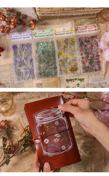 JIANQI 6pcs/pack Transparent PET Stickers Scrapbooking Materials DIY Junk Journal Collage Floral Leaves Plants Decor Stickers