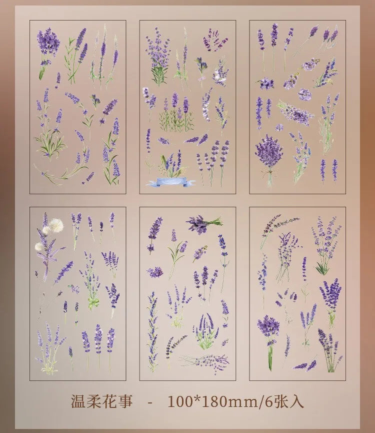 JIANQI 6pcs/pack Transparent PET Stickers Scrapbooking Materials DIY Junk Journal Collage Floral Leaves Plants Decor Stickers