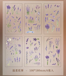 JIANQI 6pcs/pack Transparent PET Stickers Scrapbooking Materials DIY Junk Journal Collage Floral Leaves Plants Decor Stickers