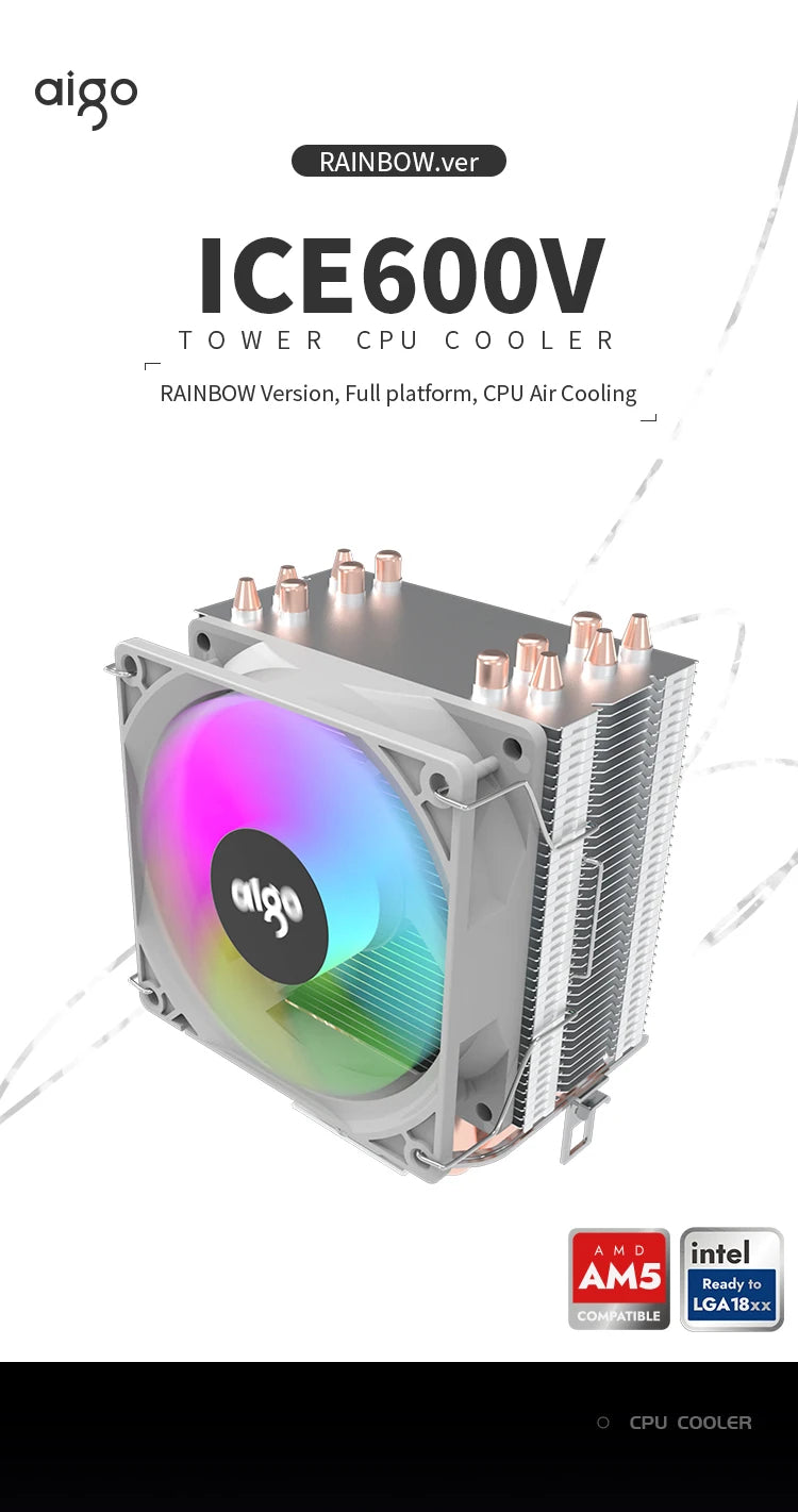 Aigo ICE CPU Cooler 2 4 6 Heat Pipes PC Radiator PWM 3PIN 90mm CPU Cooling Silent Rgb Fan For Intel 1700 1150 1156 1366 1155 AMD