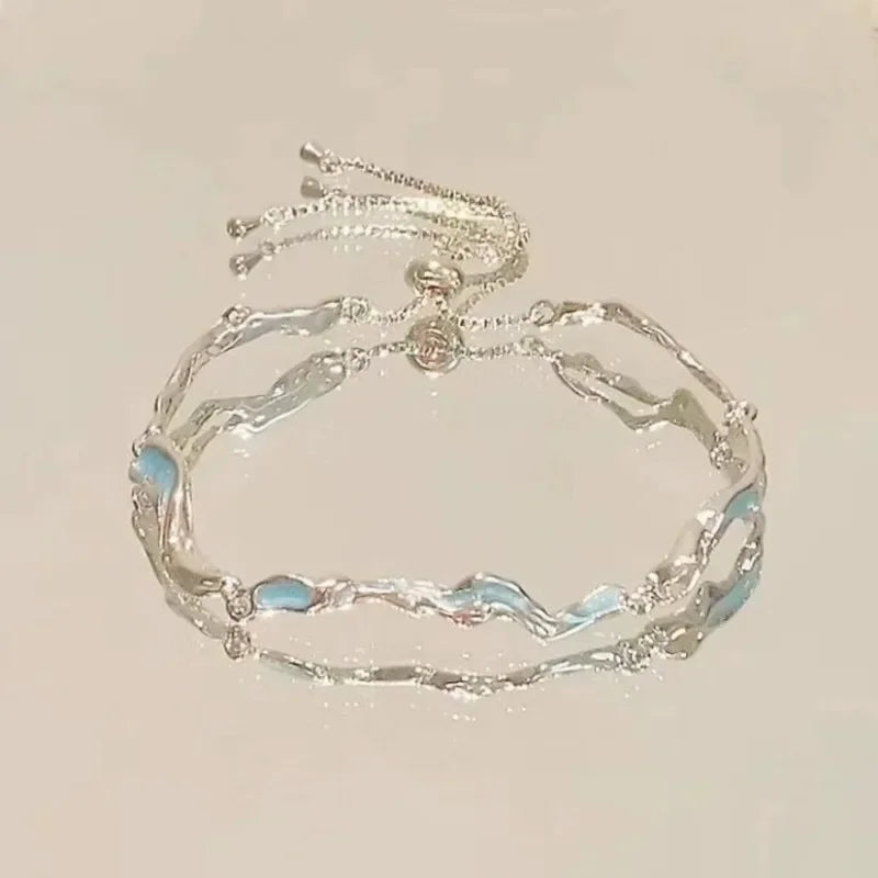Shiny Pink Crystal Cherry Blossom Bracelets For Women Girls Sweet Moon Bow Flowers Zircon Bracelet Party Aesthetic Jewelry