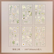 JIANQI 6pcs/pack Transparent PET Stickers Scrapbooking Materials DIY Junk Journal Collage Floral Leaves Plants Decor Stickers