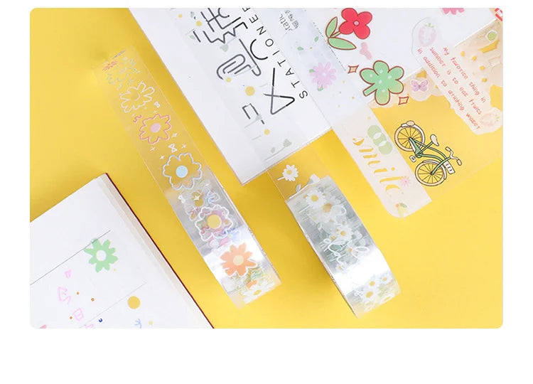 5 Rolls Transparent Decorative Tape PET Waterproof Self-Adhesive Flower Daisy Pattern Decorative Masking Sticker Clear Tape