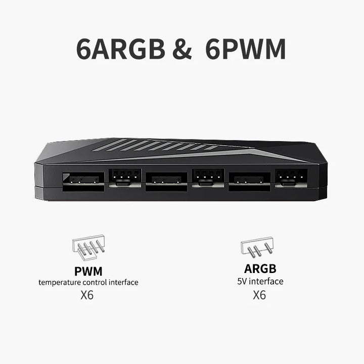 TEUCER LP-6P ARGB Remote Control 6 Way Splitter 4Pin PWM Cooling Fan Hub for Computer PC Case Chassis Radiator SATA Power Supply