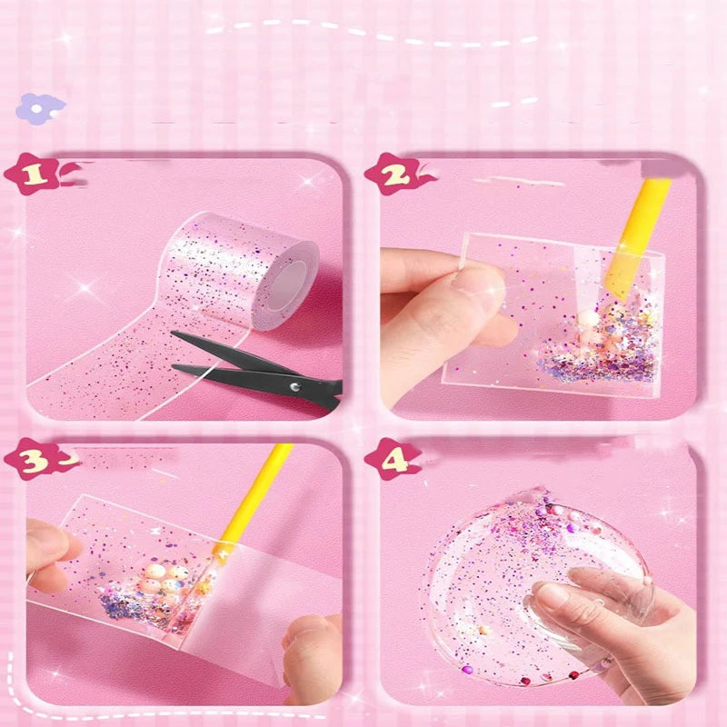 DIY Blow Bubble Nano Tape Full Set of PET Nano Glue Knead Music Double-Sided Tape Decompression Toy Stickers Gift
