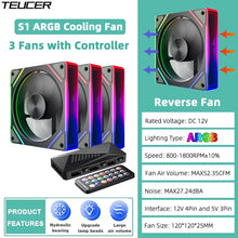 TEUCER Prism  ARGB PC Fan 12cm Computer Case Fan Kit Water Cooler 4pin PWM 5V 3PIN Cooling Fans