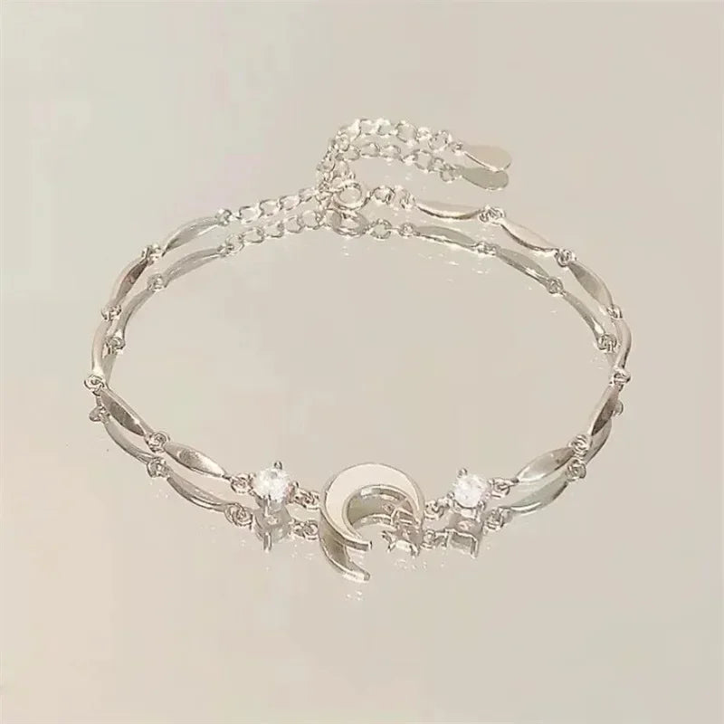 Shiny Pink Crystal Cherry Blossom Bracelets For Women Girls Sweet Moon Bow Flowers Zircon Bracelet Party Aesthetic Jewelry