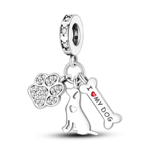 Dogs Pet Charms 925 Silver Heart Shaped Pink Zircon Claws Pendants Fit Original S925 Bracelets Fine DIY Birthday Jewelry Gifts