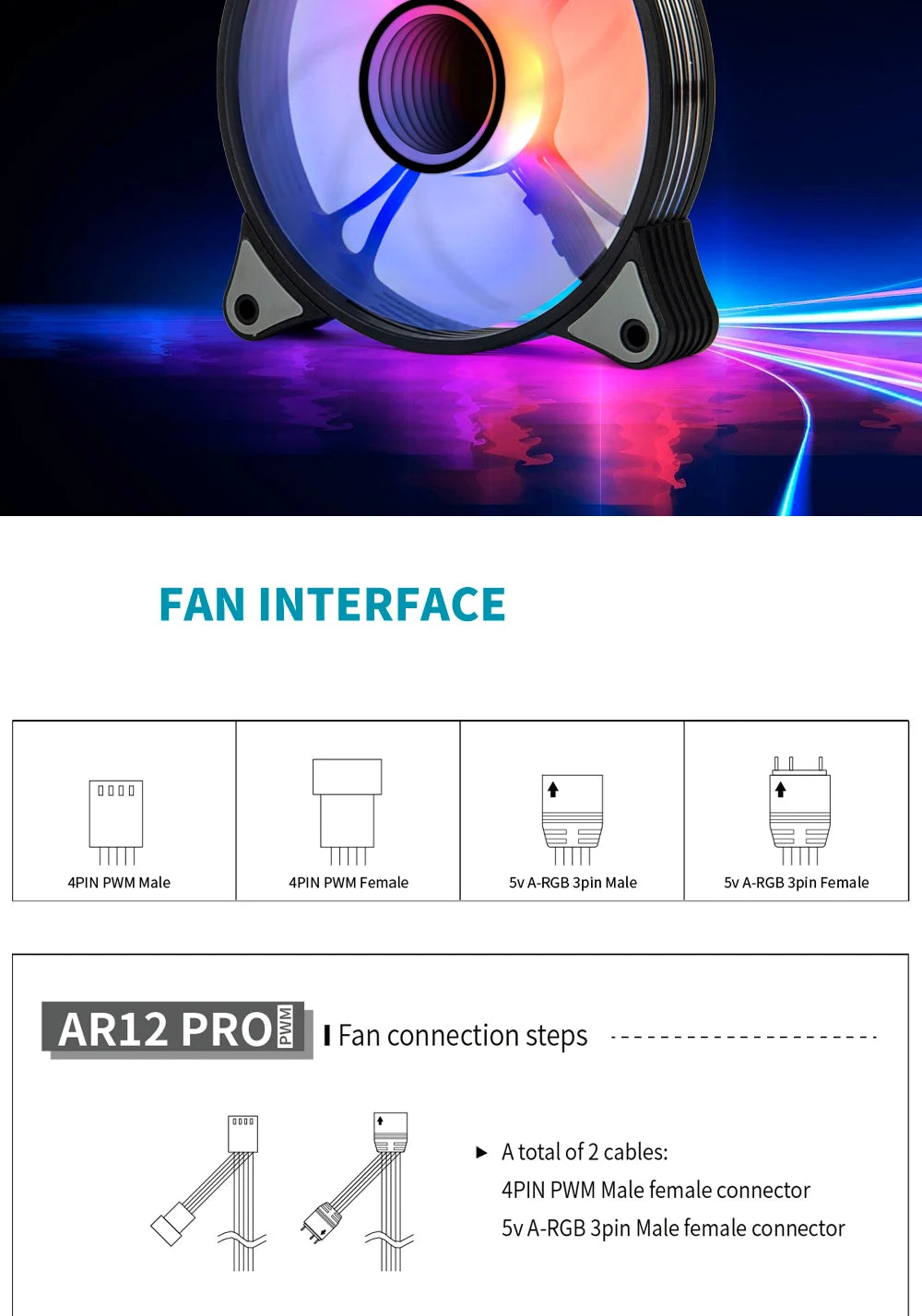 Aigo AR12PRO Computer Case Fan Ventoinha PC Unlimited Space 120mm RGB Fan 4pin PWM CPU Cooling Fan 3pin5v Argb 12cm Ventilador