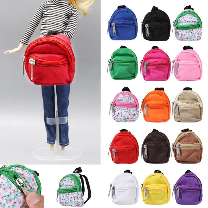 Mini Zipper Doll Backpacks Cute School Bags Doll Backpacks Doll Bags Travel Case Doll Accessories Toy Supplies for Doll Play