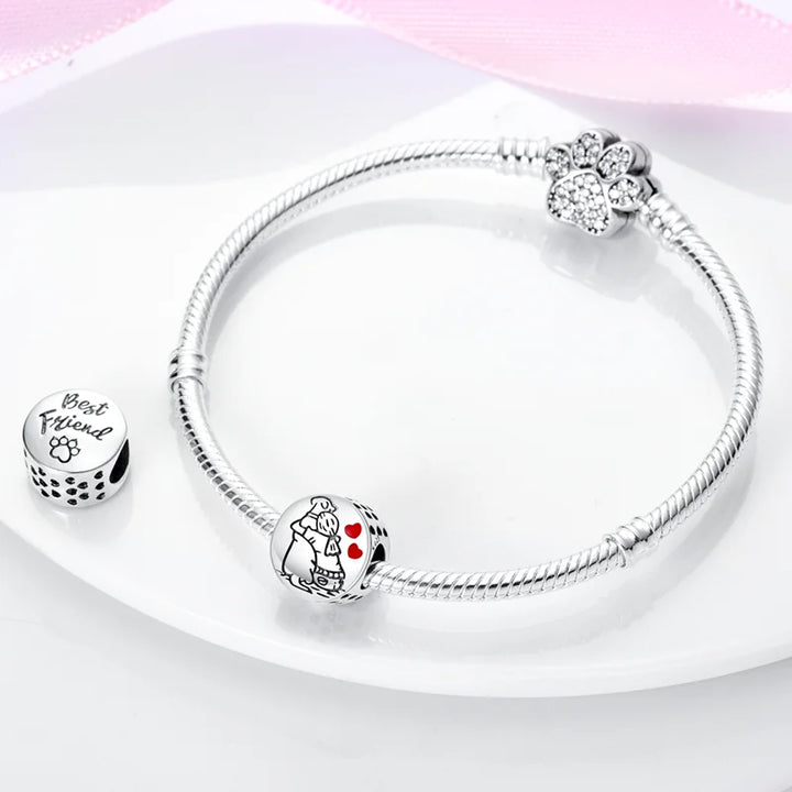 Dogs Pet Charms 925 Silver Heart Shaped Pink Zircon Claws Pendants Fit Original S925 Bracelets Fine DIY Birthday Jewelry Gifts